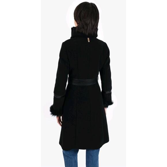 Mackage Isabel Brown Shearling Accent Wool Trench Coat Size S - Picture 6 of 14